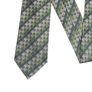 Geoffrey Beene Silk Tie Men’s 61” Green Gray Geometric Designer Classic Tie New